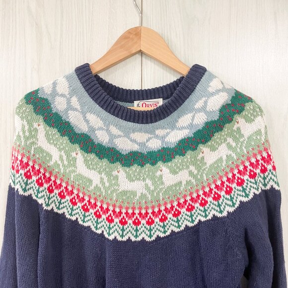 Vintage 80s/90s Orvis Horse galloping Field Scene Sweater - Picture 2 of 5